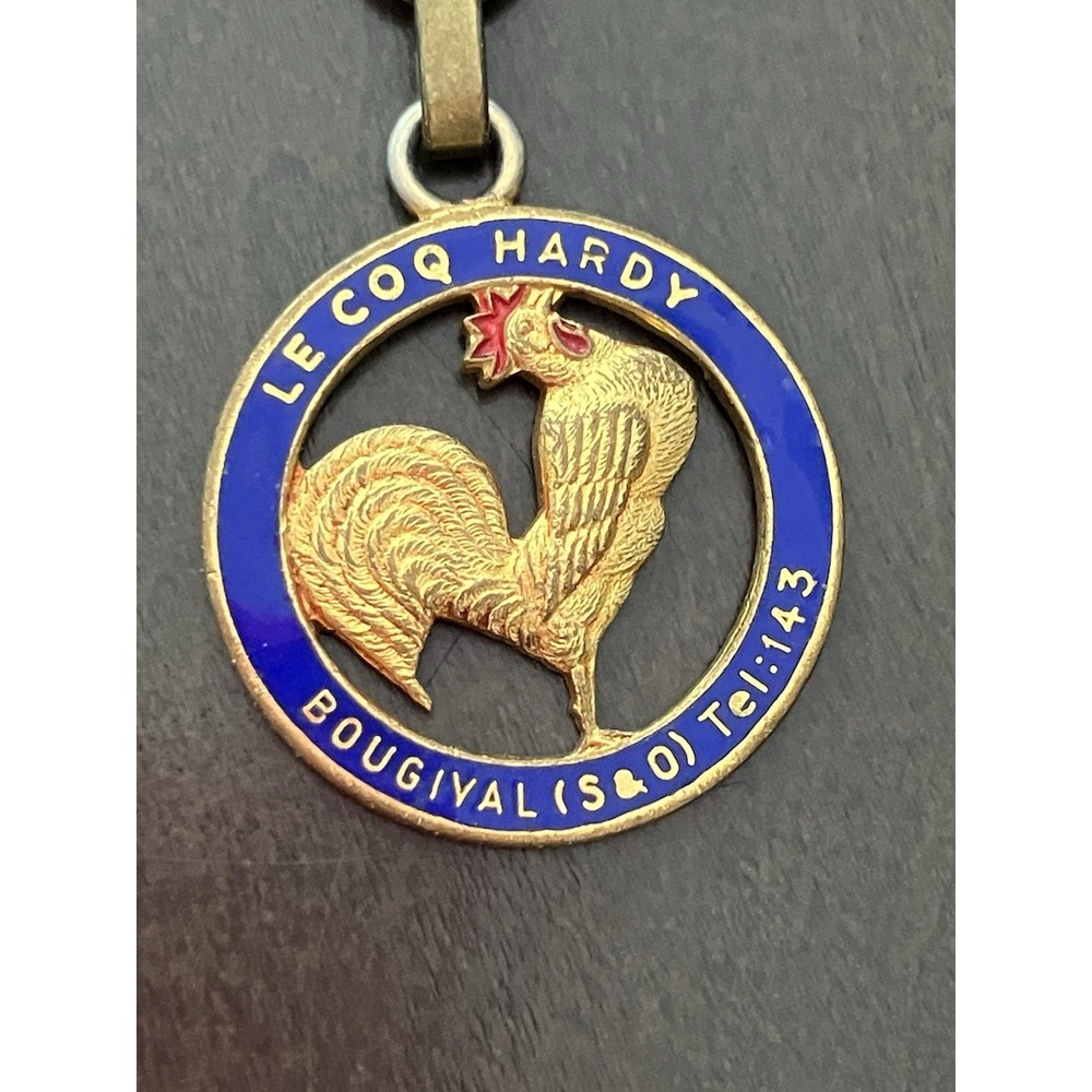 Vintage Le Coq Hardy Bougival France Hotel Motel Enamel Rooster Keychain Key Fob